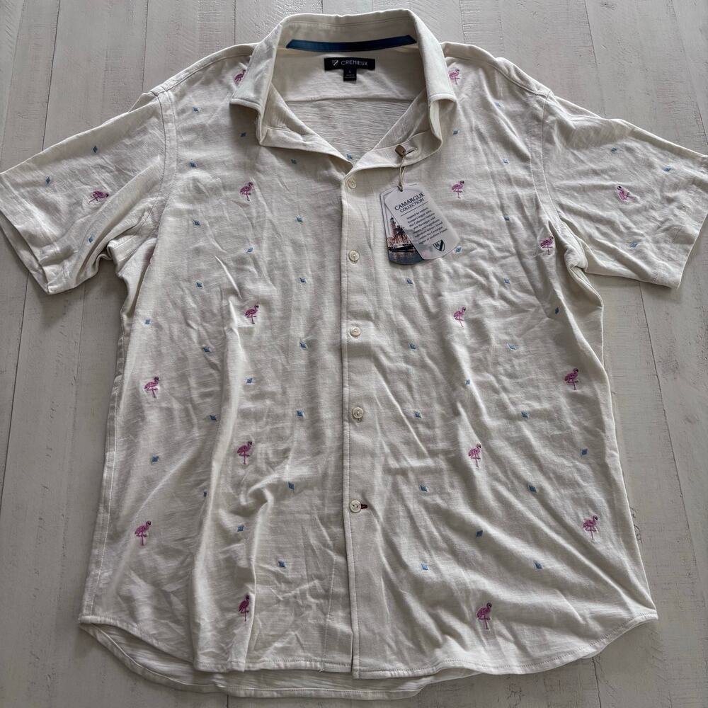 Cremieux Camargue Collection Flamingo Knit Button-Down NWT Size L Flamingo